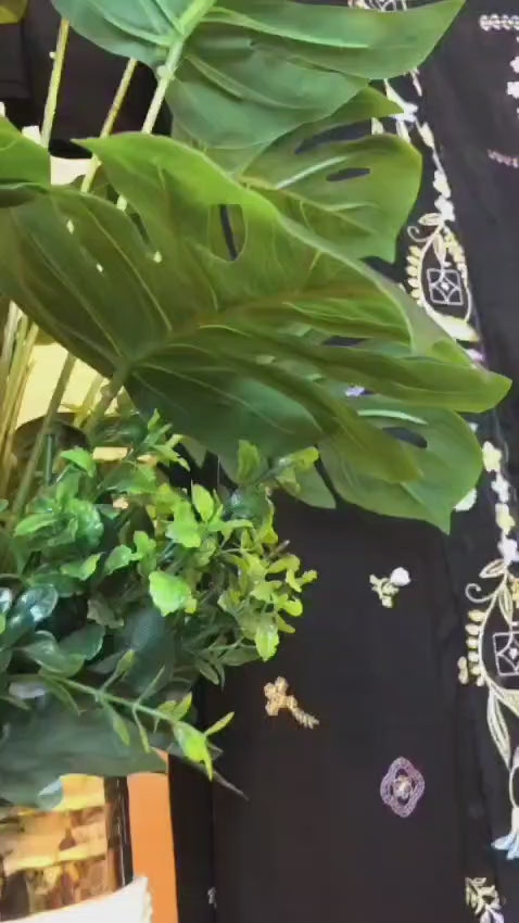 Load video: Black Embroidered 3-Piece Unstitched Suit – Elegant Winter Collection