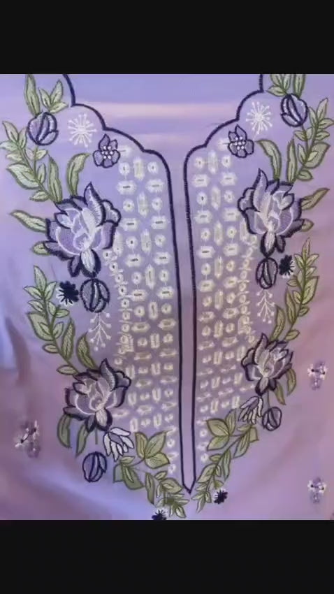 Load video: Lavender Floral Embroidered 3-Piece Unstitched Suit – Winter Collection